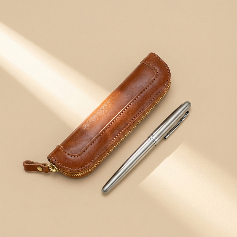 Tan Stationery & Office Supply - Vintage plantaardig gelooide leren pennenetui, mini-potloodetui