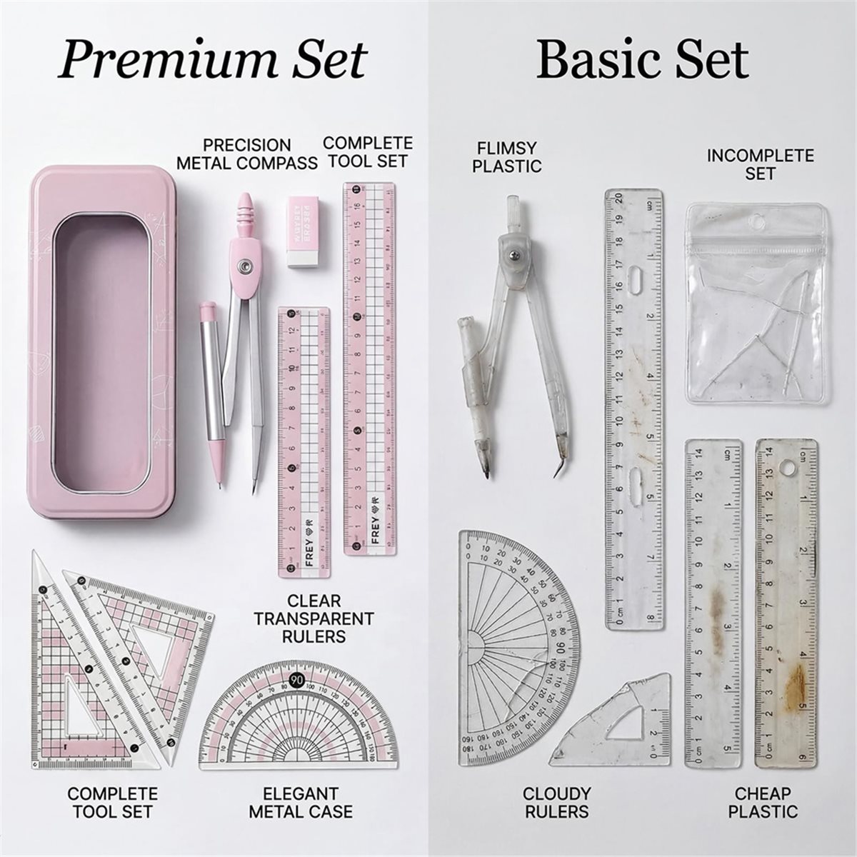 Compass Geometry Set - A1770K 8-delige geodriehoek- en kompasset, roze