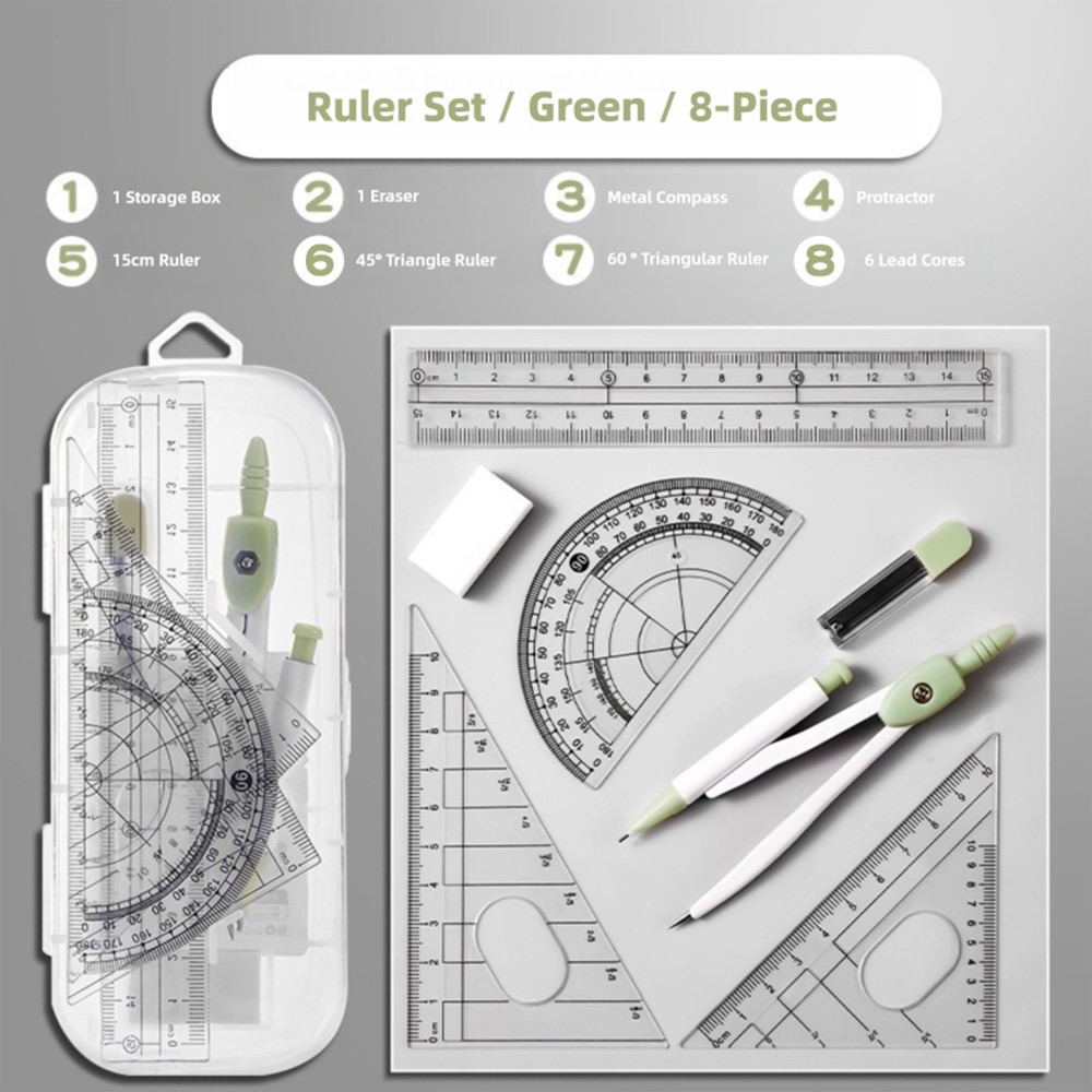 Compass Geometry Set - 8 stks/set Plastic Liniaal Kompassen Set